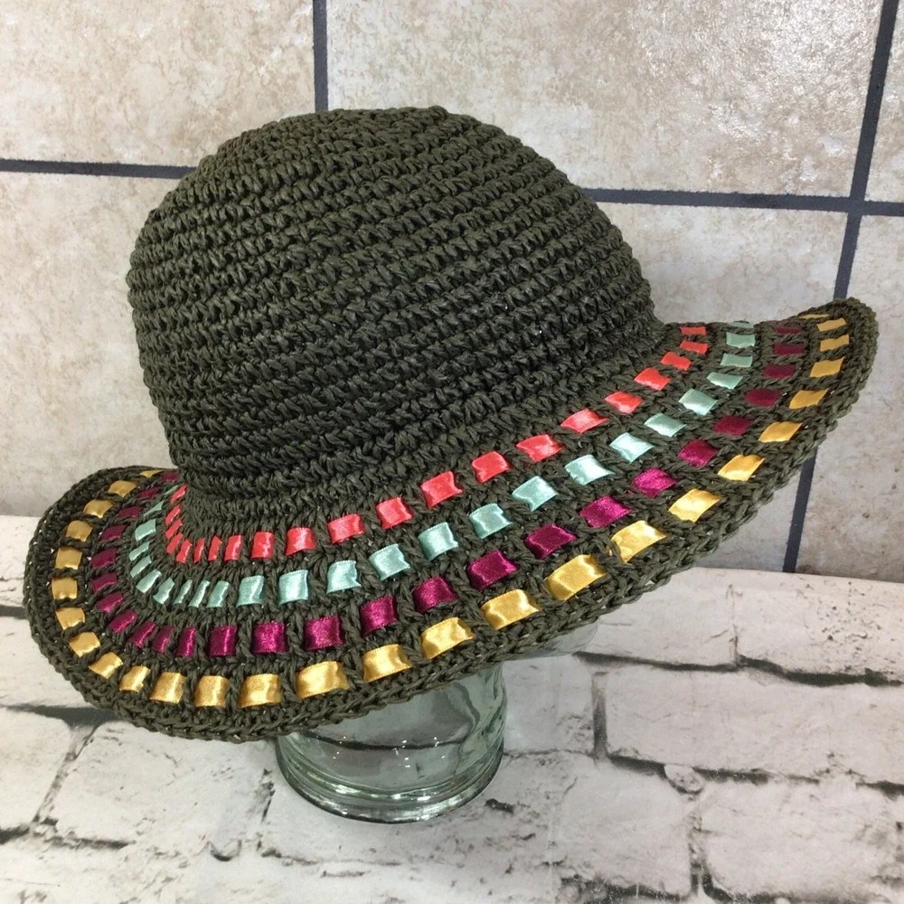 Gymboree Hat Girls Size 5-7 Floppy‎ 100% Paper Woven Ribbon Trim Sun Cap